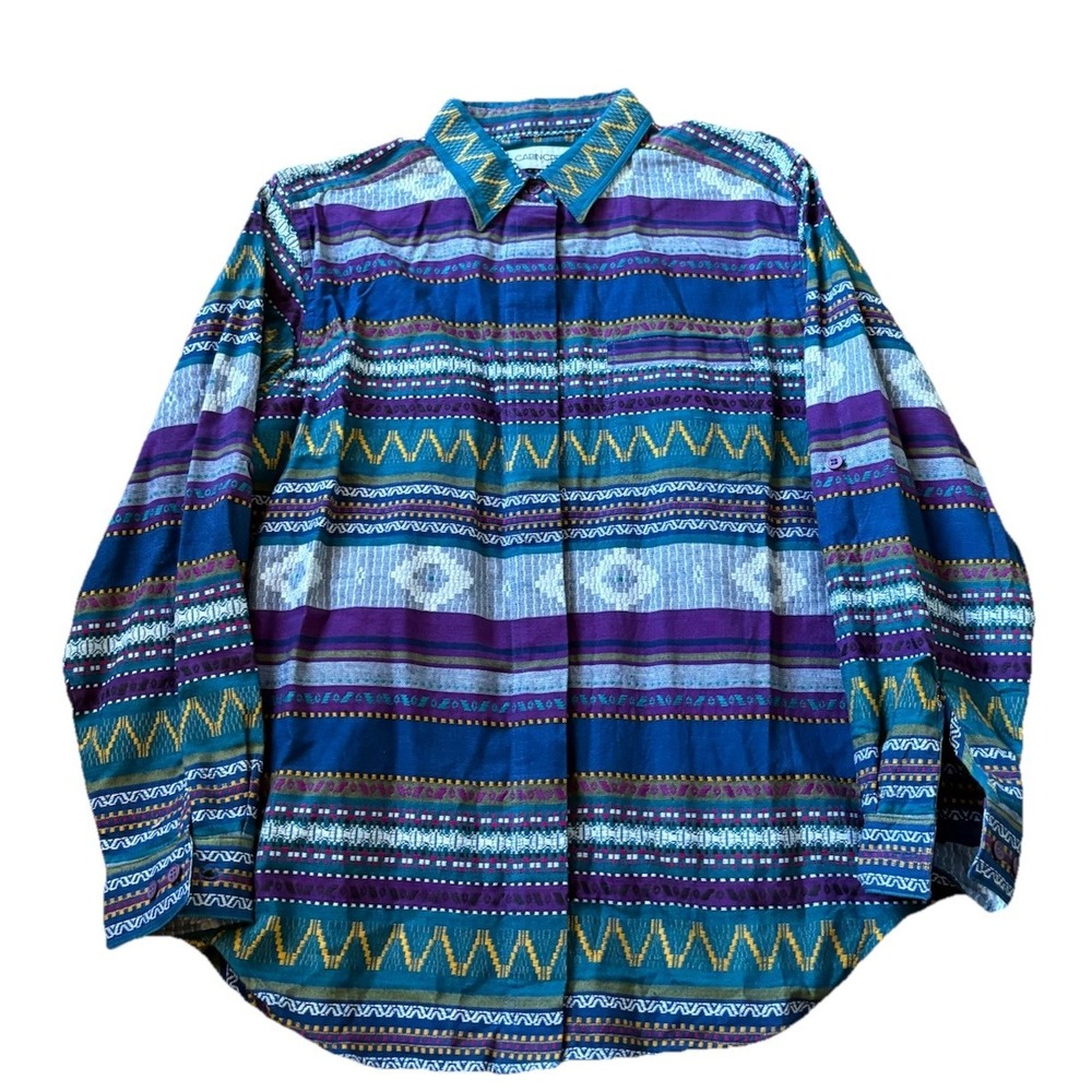 Vintage Cabin Creek Southwest Stripe Button Down Shirt Womens Large 90s Aztec